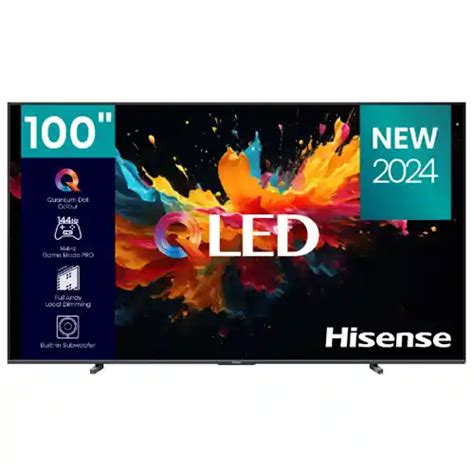 HISENSE LEDN100Q7Q 100" QLED 144hz 4k Smart 144Hz VRR Game Mode PRO; QLED Colour; Dolby Vision.Atmos; AI Picture; AI Smooth Motion; AMD FreeSync Premium; Game Bar; Filmmaker Mode; Voice Control